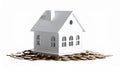 House model and coins isolated on white Royalty Free Stock Photo