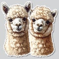Adorable Alpaca Couple Sticker Illustration Royalty Free Stock Photo