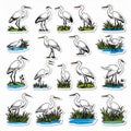 Hand-Drawn Heron Stickers Royalty Free Stock Photo