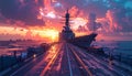 Generated image.A naval ship on the ocean. Royalty Free Stock Photo