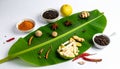 The composition highlights fresh ingredients often used in tropical and Indian cuisine Royalty Free Stock Photo