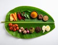 The composition highlights fresh ingredients often used in tropical and Indian cuisine Royalty Free Stock Photo