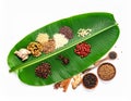 The composition highlights fresh ingredients often used in tropical and Indian cuisine Royalty Free Stock Photo