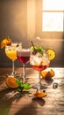 Cocktails are replenished in glasses on the wooden table Royalty Free Stock Photo