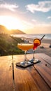 Cocktails are replenished in glasses on the wooden table Royalty Free Stock Photo