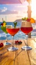 Cocktails are replenished in glasses on the wooden table Royalty Free Stock Photo
