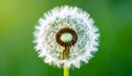 Beautiful fluffy dandelion flower on Green background, closeup. Royalty Free Stock Photo