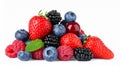 Stack of different fresh tasty berries on white background Royalty Free Stock Photo