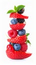 Stack of different fresh tasty berries on white background Royalty Free Stock Photo