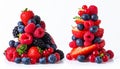 Stack of different fresh tasty berries on white background Royalty Free Stock Photo