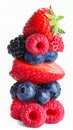 Stack of different fresh tasty berries on white background Royalty Free Stock Photo