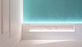 Modern minimal interior wall with turquoise panel and soft ambient lighting Royalty Free Stock Photo