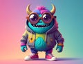 Cute Colorful Furry Monster Character Wearing Glasses and Hoodie Royalty Free Stock Photo