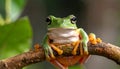 White Lipped Tree Frog (Litoria infrafrenata) on thick branch Royalty Free Stock Photo