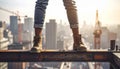 Worker Standing on High Beam Construction and Safety Stock Photo Royalty Free Stock Photo