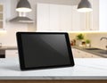 Tablet on Kitchen Counter Modern Connectivity Home Technology Royalty Free Stock Photo