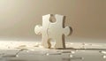 Two beige puzzle pieces standing upright on scattered jigsaw pieces background Royalty Free Stock Photo