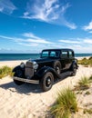 Very nice old black classic car, three-window coupe. Year of construction 1936. Royalty Free Stock Photo