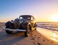 Very nice old black classic car, three-window coupe. Year of construction 1936. Royalty Free Stock Photo