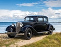 Very nice old black classic car, three-window coupe. Year of construction 1936. Royalty Free Stock Photo