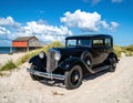 Very nice old black classic car, three-window coupe. Year of construction 1936. Royalty Free Stock Photo