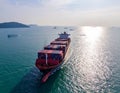 Aerial view of the freight shipping transport system cargo ship container. Royalty Free Stock Photo