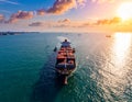 Aerial view of the freight shipping transport system cargo ship container. Royalty Free Stock Photo