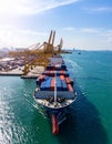 Aerial view of the freight shipping transport system cargo ship container. Royalty Free Stock Photo