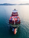 Aerial view of the freight shipping transport system cargo ship container. Royalty Free Stock Photo