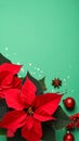 Flat lay composition with poinsettias (traditional Christmas flowers) and holiday decor Royalty Free Stock Photo