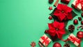 Flat lay composition with poinsettias (traditional Christmas flowers) and holiday decor Royalty Free Stock Photo