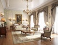 Elegant Living Room Interior in Luxury Home Classic Style with Sofa Armchairs Chandelier Lamps and Rich D cor Royalty Free Stock Photo