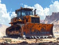 Heavy Duty Bulldozer in Desert Landscape Royalty Free Stock Photo