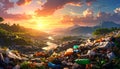 Polluted Paradise: Sunset Over a Mountain of Waste Royalty Free Stock Photo