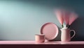 Minimalist Pink Tableware Still Life on Blue Background Royalty Free Stock Photo