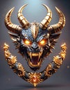 Intense Black and Gold Dragon Demon Head with Glowing Eyes Royalty Free Stock Photo