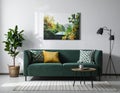 Living room with comfortable green sofa. Interior design Royalty Free Stock Photo