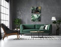 Living room with comfortable green sofa. Interior design Royalty Free Stock Photo