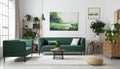 Living room with comfortable green sofa. Interior design Royalty Free Stock Photo