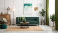Living room with comfortable green sofa. Interior design Royalty Free Stock Photo