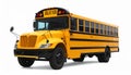 Yellow school bus on white background, closeup. Transport for students Royalty Free Stock Photo