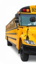 Yellow school bus on white background, closeup. Transport for students Royalty Free Stock Photo