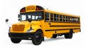 Yellow school bus on white background, closeup. Transport for students Royalty Free Stock Photo