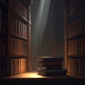 Knowledge Illuminated: Ancient Books in a Mystical Library Royalty Free Stock Photo