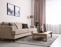 Stylish furniture and elegant curtains in living room. Interior design Royalty Free Stock Photo