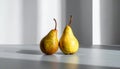 Two ripe pears on the gray table, shut up. Text area Royalty Free Stock Photo