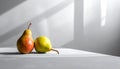Two ripe pears on the gray table, shut up. Text area Royalty Free Stock Photo