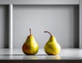 Two ripe pears on the gray table, shut up. Text area Royalty Free Stock Photo