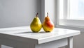 Two ripe pears on the gray table, shut up. Text area Royalty Free Stock Photo