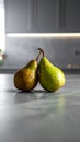 Two ripe pears on the gray table, shut up. Text area Royalty Free Stock Photo